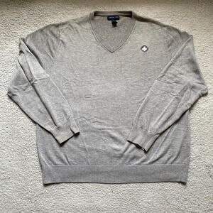 Lands' End Long Sleeve V-Neck Pullover Sweater Shirt Gray Men's Large Mens Adult